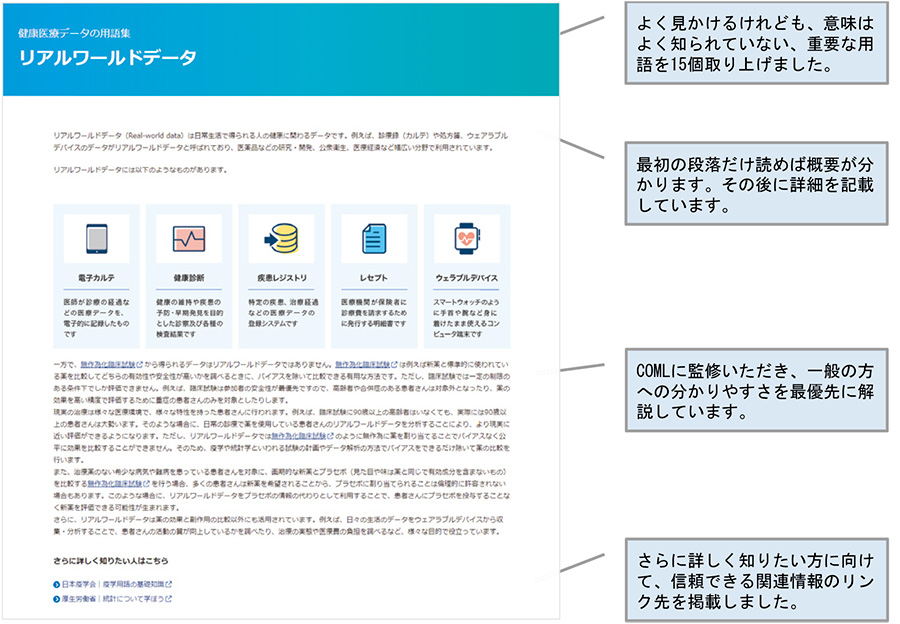 図1　健康医療データの用語集：用語解説ページの1例